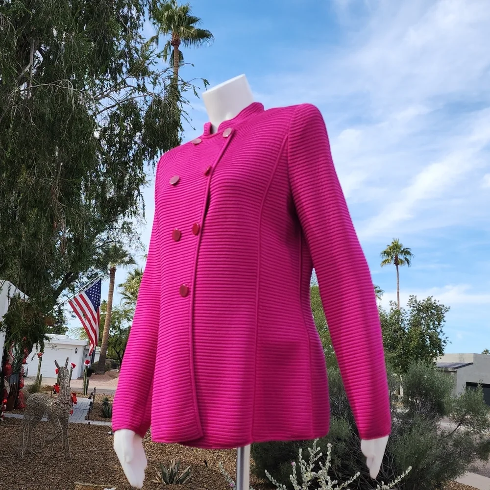 GIORGIO ARMANI Fuchsia Wool Blazer 46 Minimalist Cadet Jacket 90s Italy VINTAGE - Picture 3 of 16